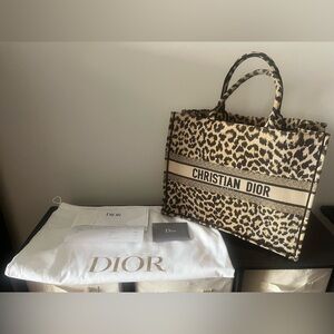 SOLD - Authentic Christian Dior Large Canvas Book Tote - Leopard